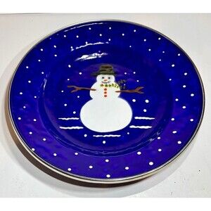 The Golden Rabbit II Blue Enamel Snowman Bowl Winter Denise S Harvey Christmas